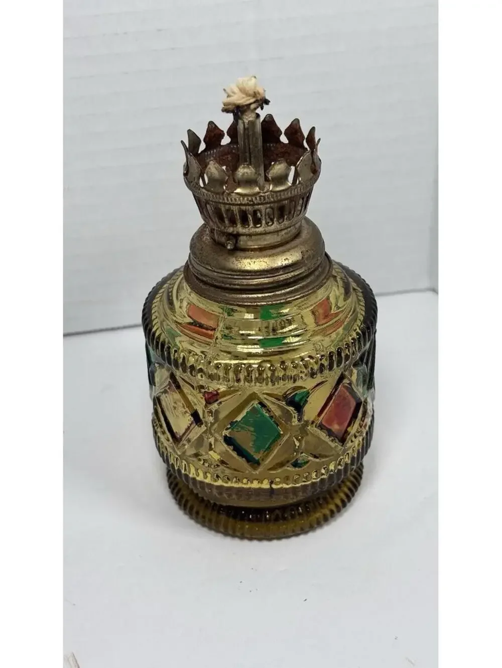 Sail Boat Brand Oil Lamp Stained Glass 1960's Retro Vintage Amber BASE ONLY